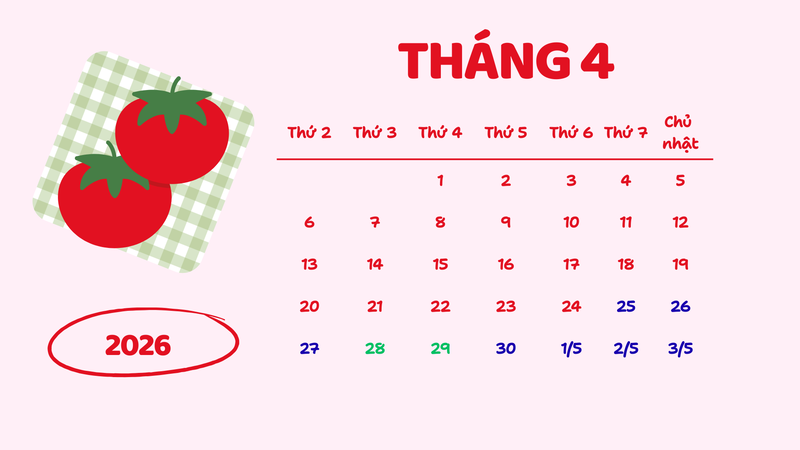 Lịch nghỉ Giỗ Tổ Hùng Vương năm 2026 và 30/4 – 1/5 có thể kéo dài đến 09 ngày