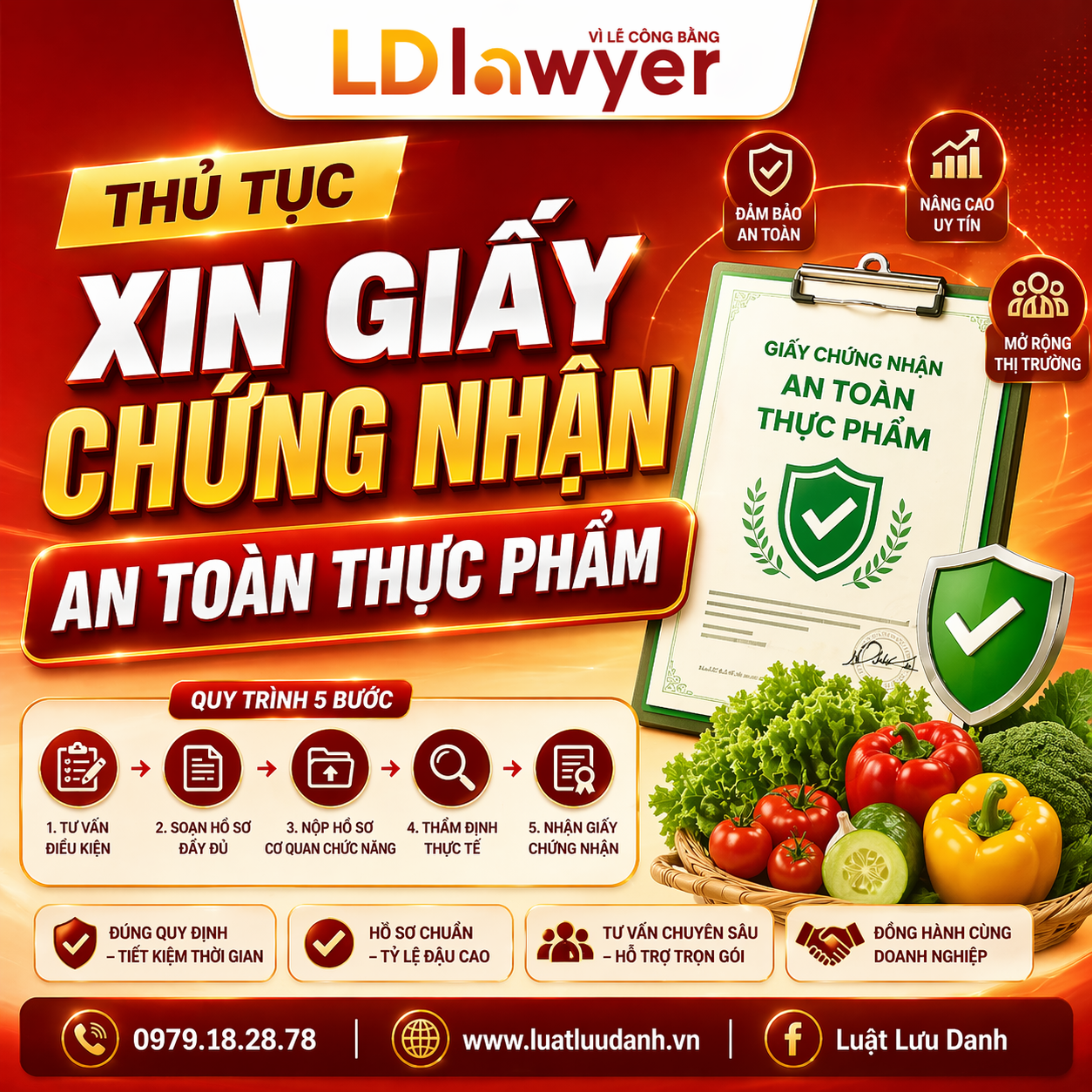 THỦ TỤC XIN GIẤY CHỨNG NHẬN AN TOÀN THỰC PHẨM LDLAWYER